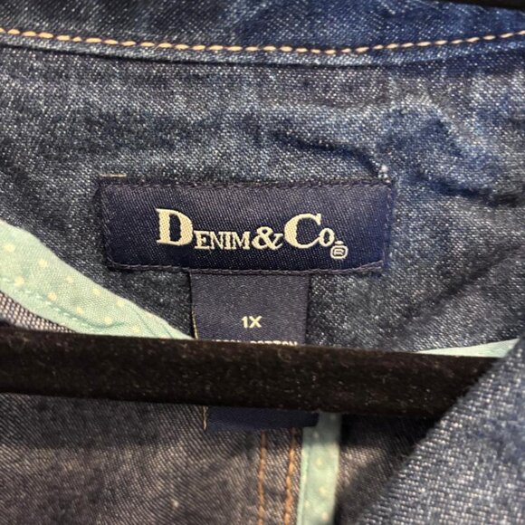 Denim & Co Women’s Denim 3 Button Blazer Jacket Size 1X Stretch Dark Wash - Picture 3 of 4